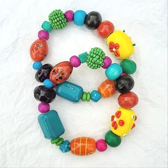 ART GLASS COLORFUL BEAD BRACELETS - LOT BUNDLE OF 4 - Picture 5 of 6